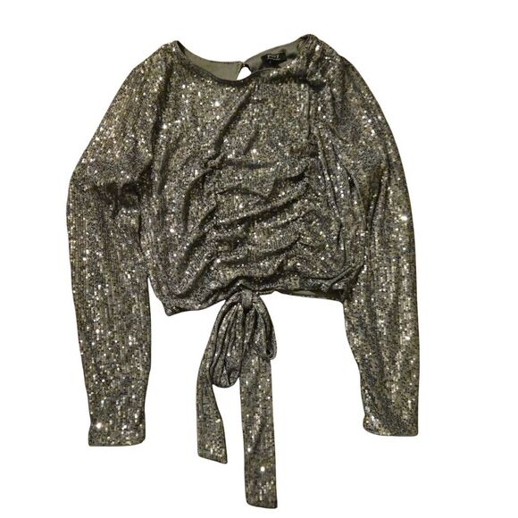 Buckle Privy  Large Sequined Blouse Gray Sequined Shirt Open Back Gather… - Picture 1 of 7